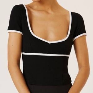 Maeve Anthropologie M Black White Sweetheart Ponte Knit Top Blouse